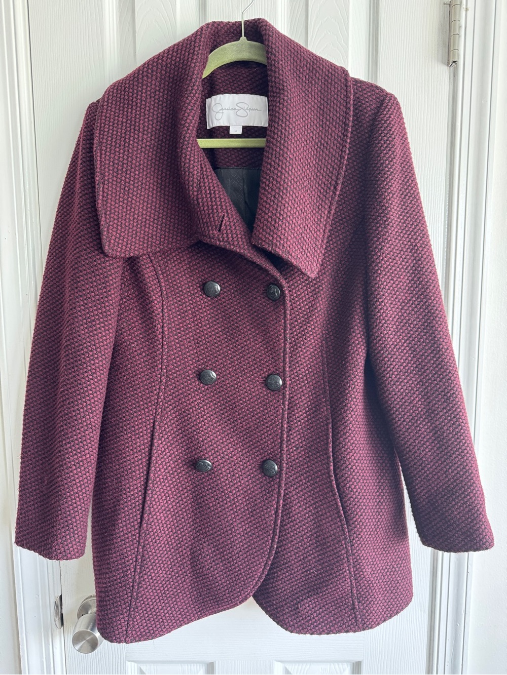 Jessica Simpson Women's Double-Breasted Textured Peacoat - Burgundy
